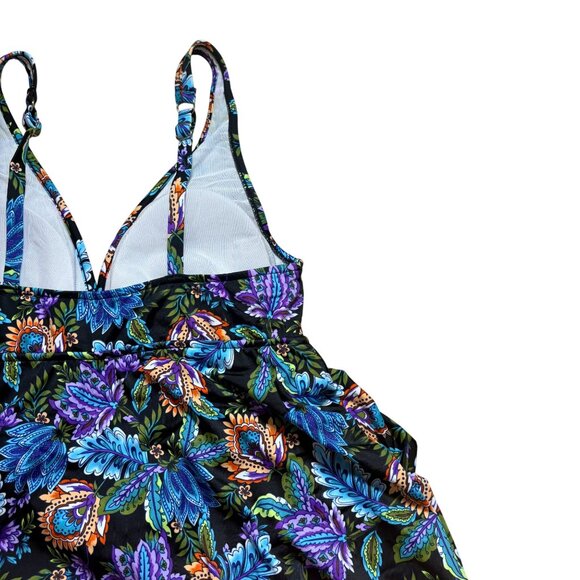Swim Solutions Floral V-Neck Tummy Control Ruffle Swimdress Women's Size 10 NWT! - Picture 7 of 8